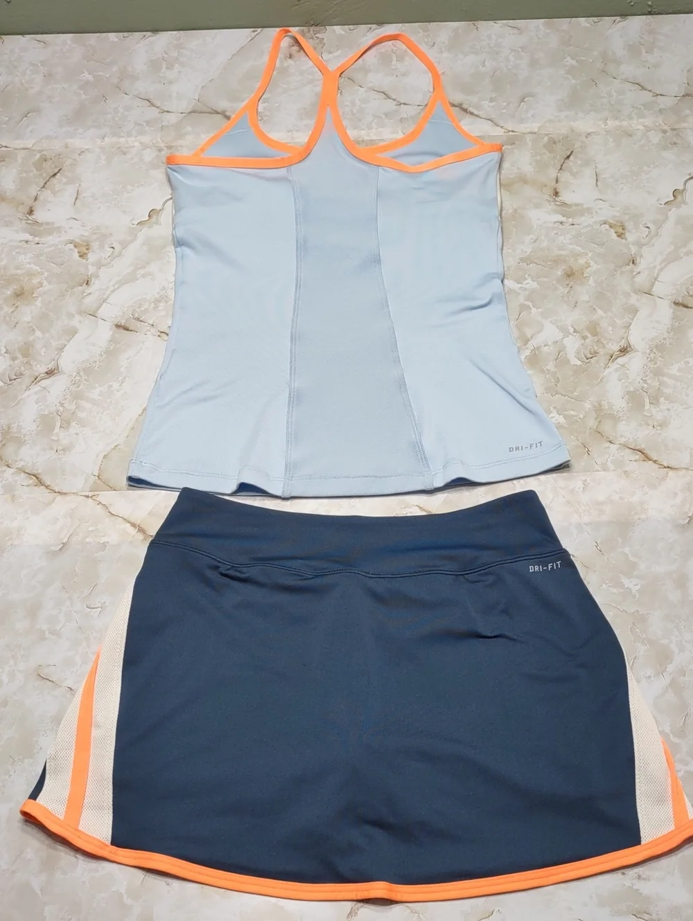 Nike Powder Blue & Navy/Teal Tennis Tank and Skort with Neon Orange Accents